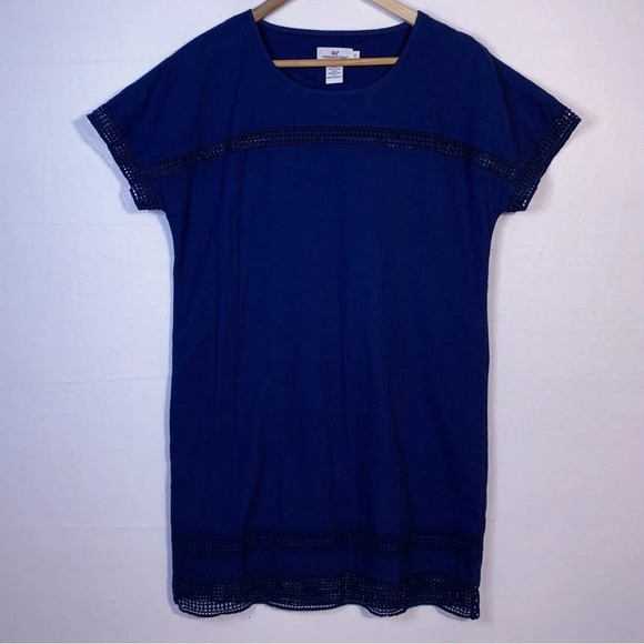 Vineyard Vines Dresses & Skirts - Vineyard Vines Navy Blue Cotton Lace Trim Shift Dress